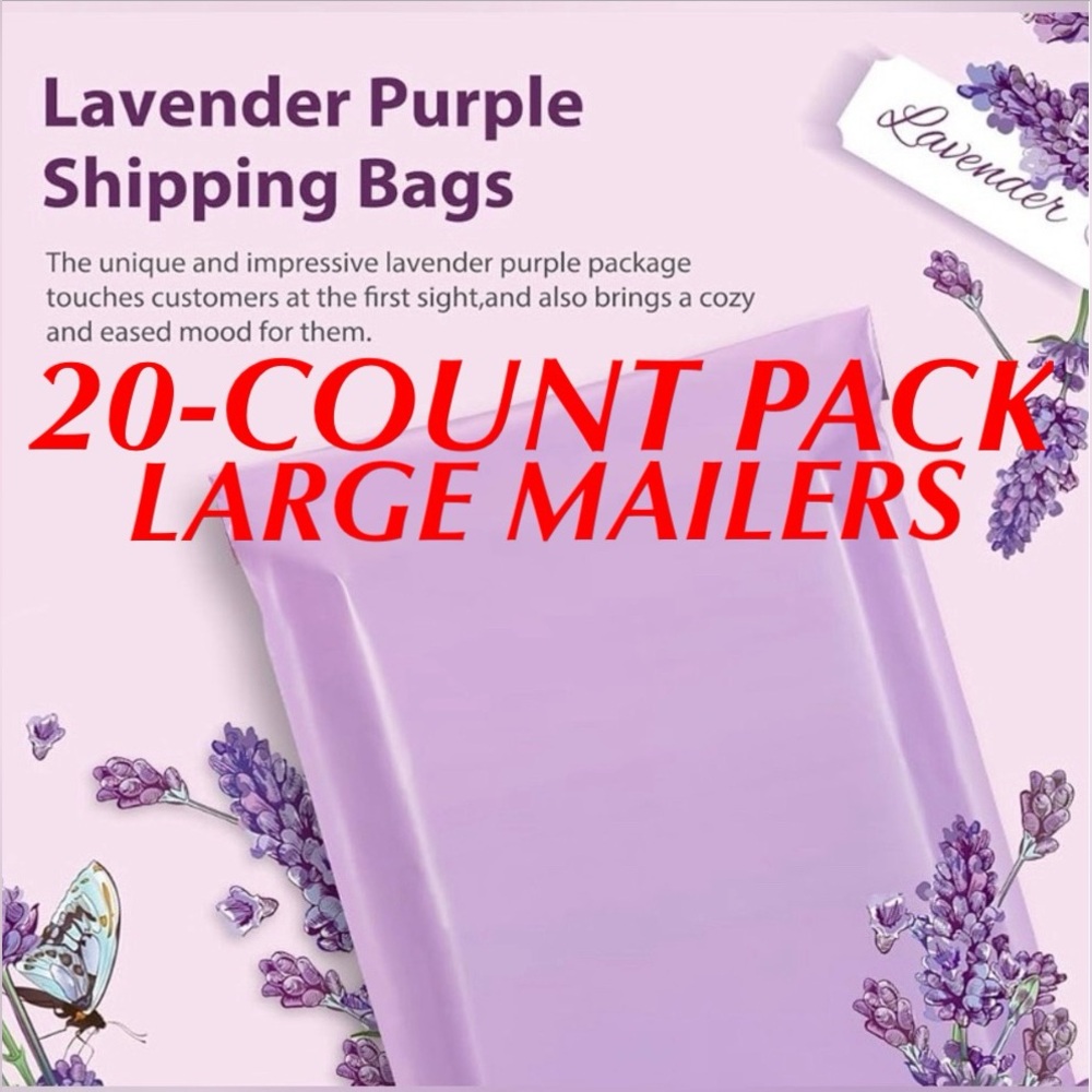 20-COUNT LARGE LAVENDER POLYMAILERS/PLASTIC SHIPPING BAGS (12”x15.5”)